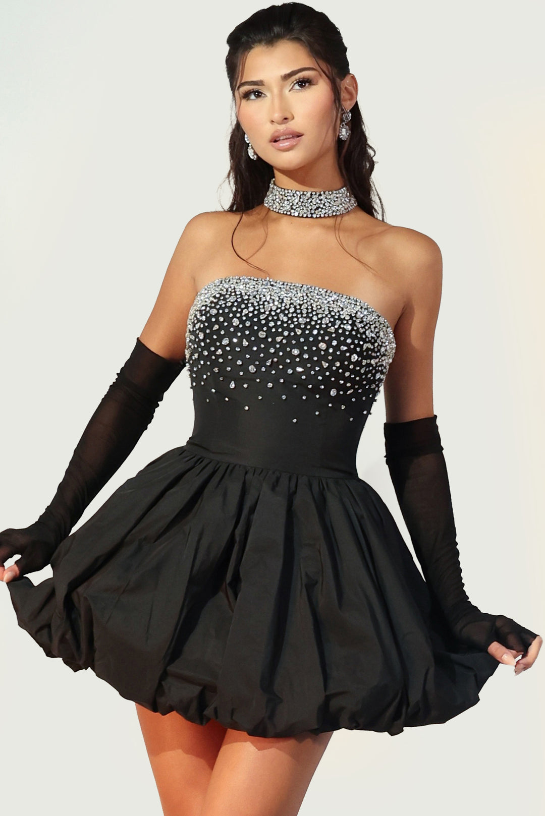 Jovani 48098 Evening Gown With Straight Neckline And Overlay