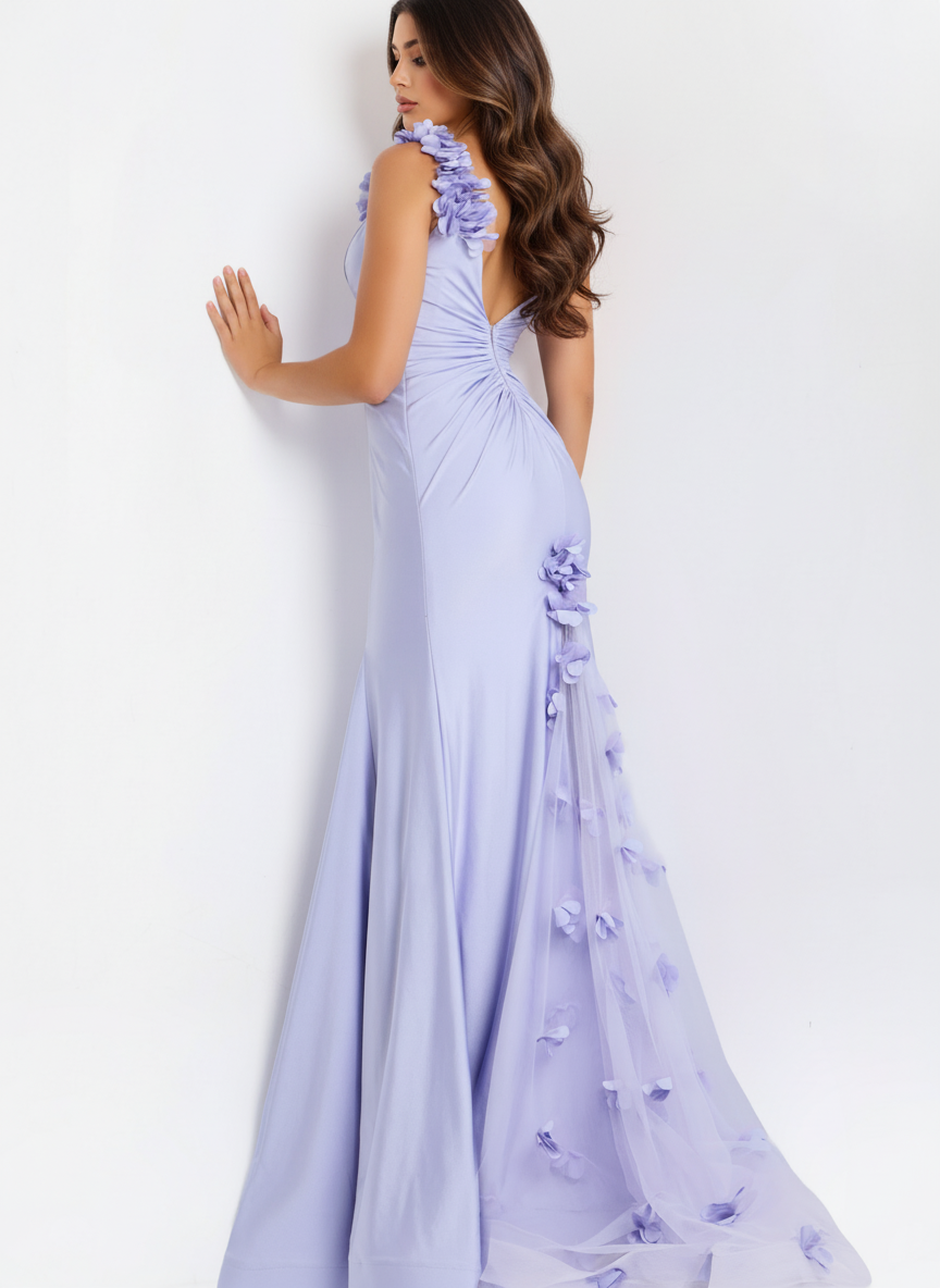 Jovani 48120 Floral Shoulder V-Neckline Evening Gown
