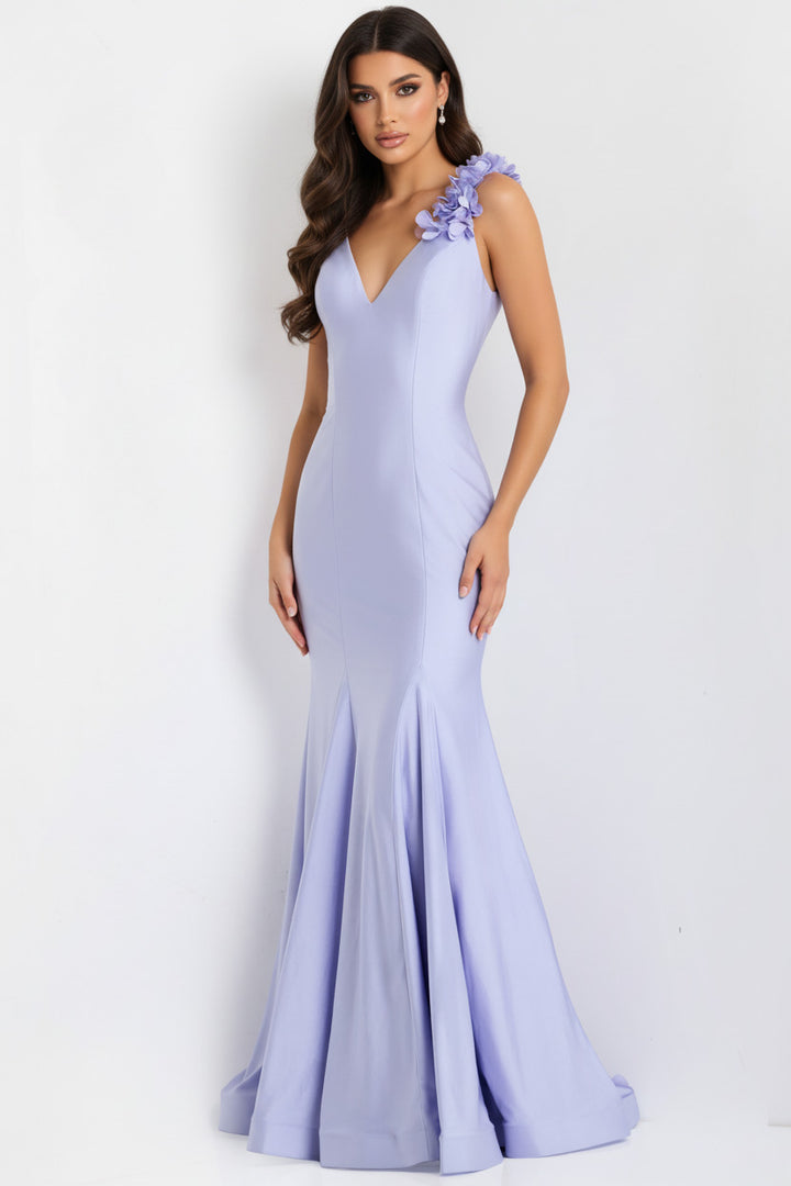 Jovani 48120 Floral Shoulder V-Neckline Evening Gown