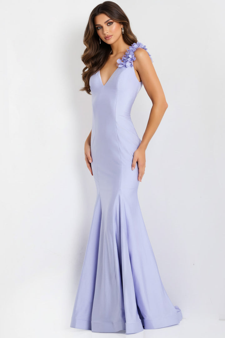 Jovani 48120 Floral Shoulder V-Neckline Evening Gown
