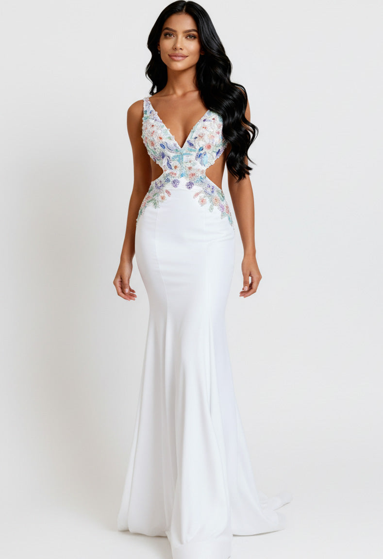 Jovani 48176 Evening Gown With Deep V Neckline