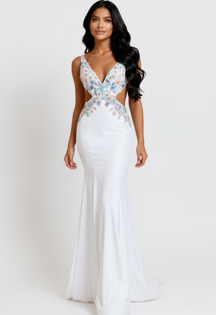 Jovani 48176 Evening Gown With Deep V Neckline