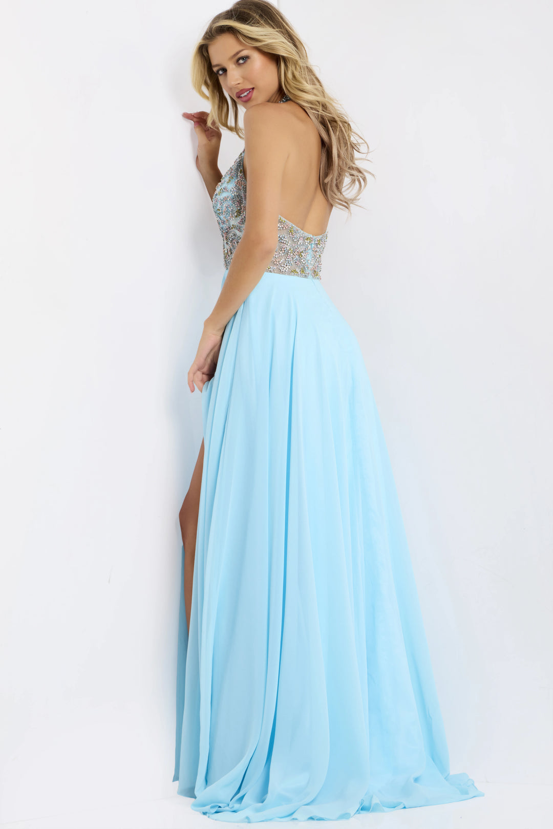 Jovani 48300 Evening Gown With Sheer Beaded Halter Neckline