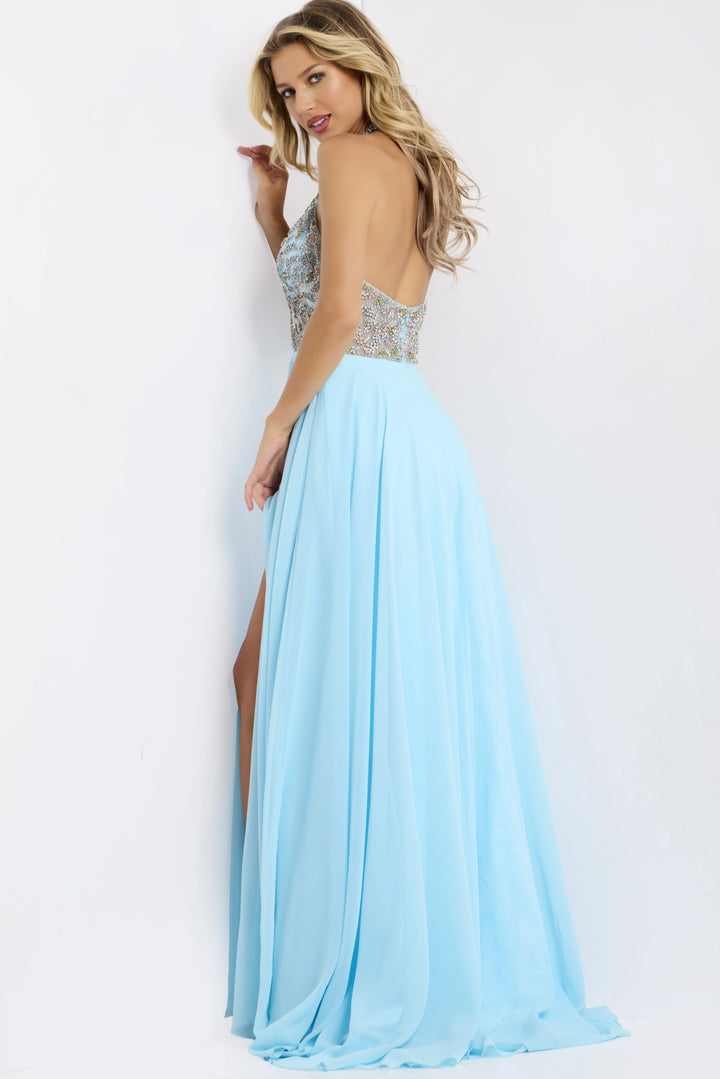 Jovani 48300 Evening Gown With Sheer Beaded Halter Neckline