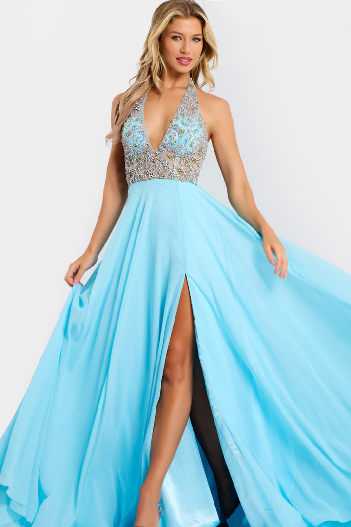 Jovani 48300 Evening Gown With Sheer Beaded Halter Neckline