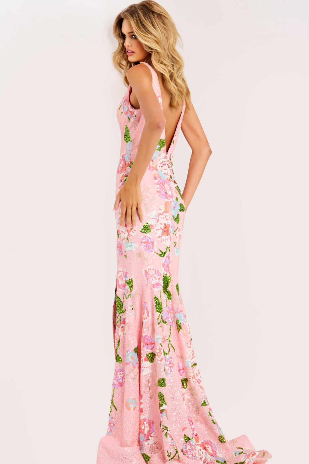 Jovani 48636 Floral Sequin Sheath Prom Dress