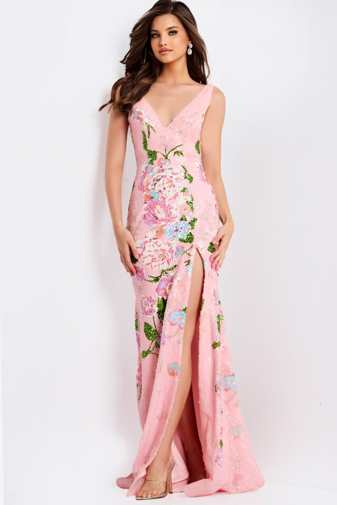 Jovani 48636 Floral Sequin Sheath Prom Dress