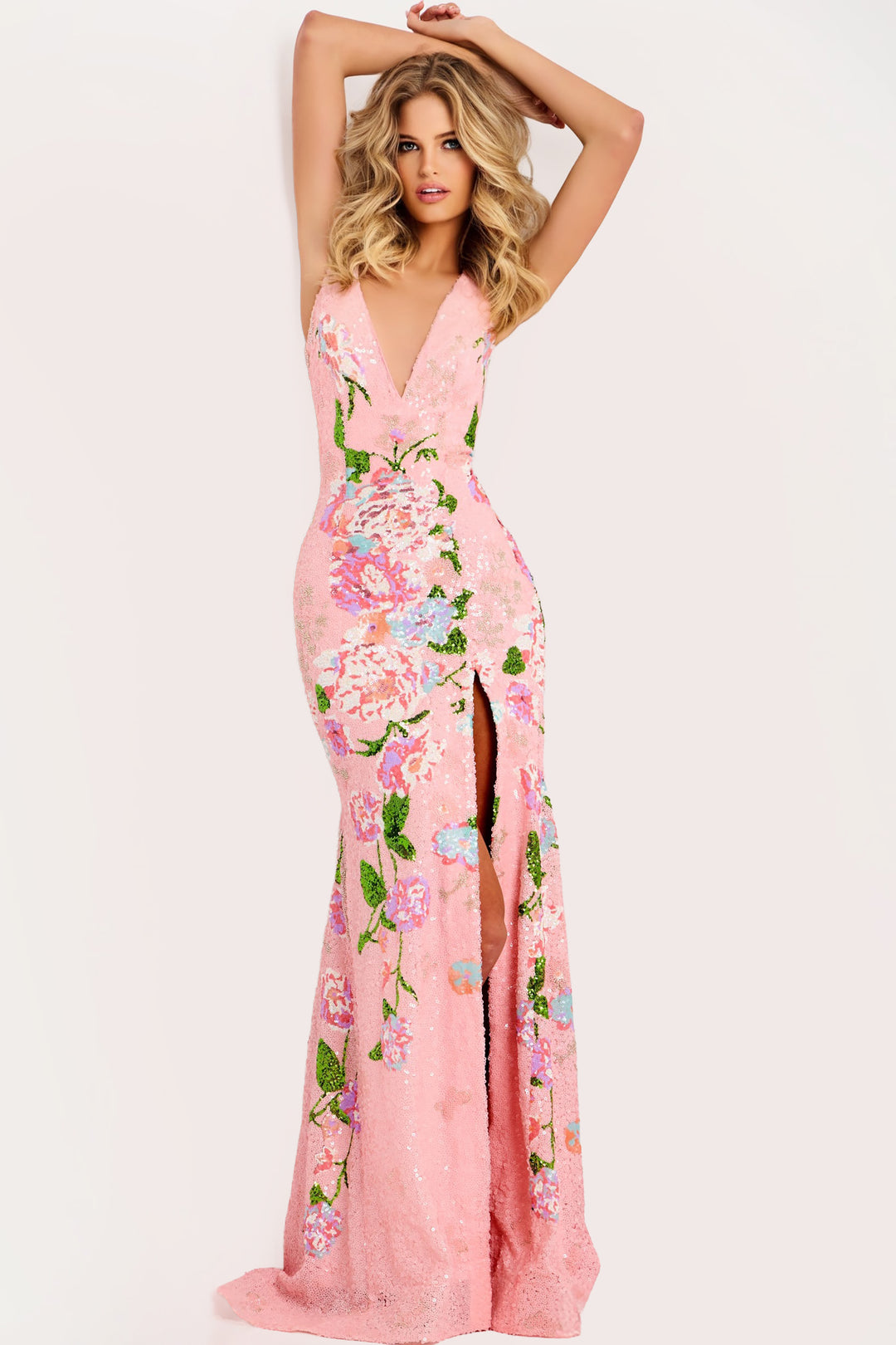Jovani 48636 Floral Sequin Sheath Prom Dress