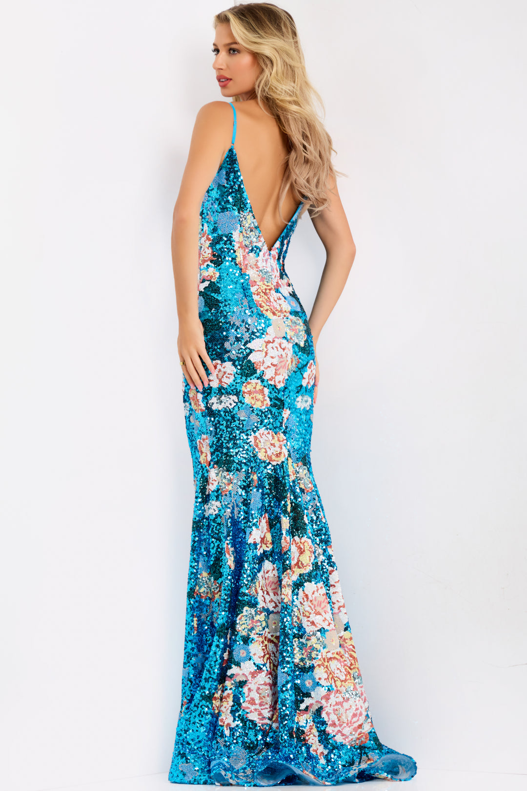 Jovani 48637 Evening Gown Floral Sequin Mermaid Silhouette