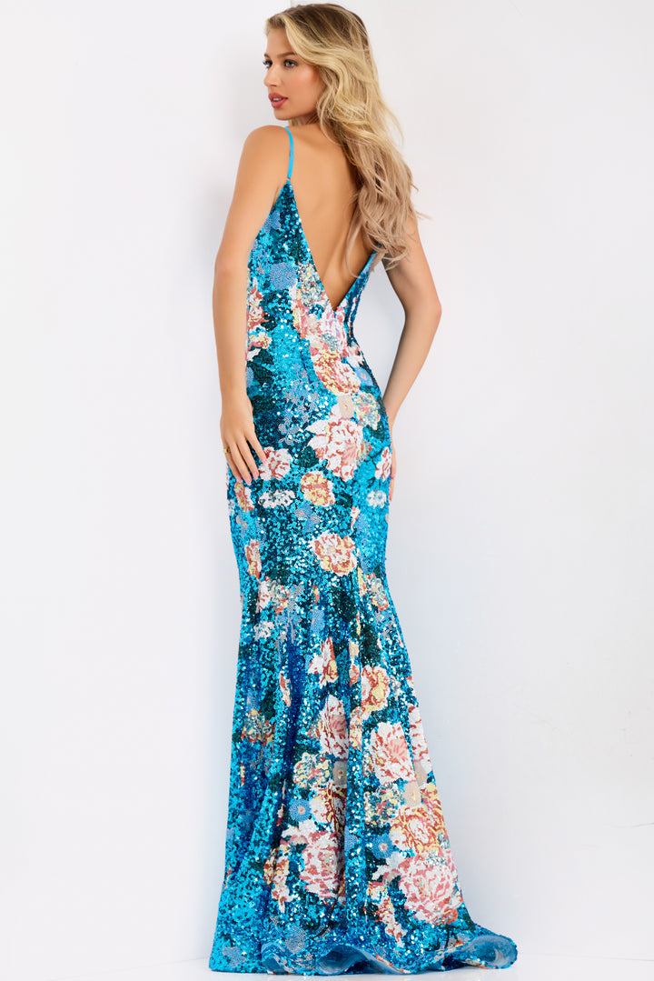 Jovani 48637 Evening Gown Floral Sequin Mermaid Silhouette