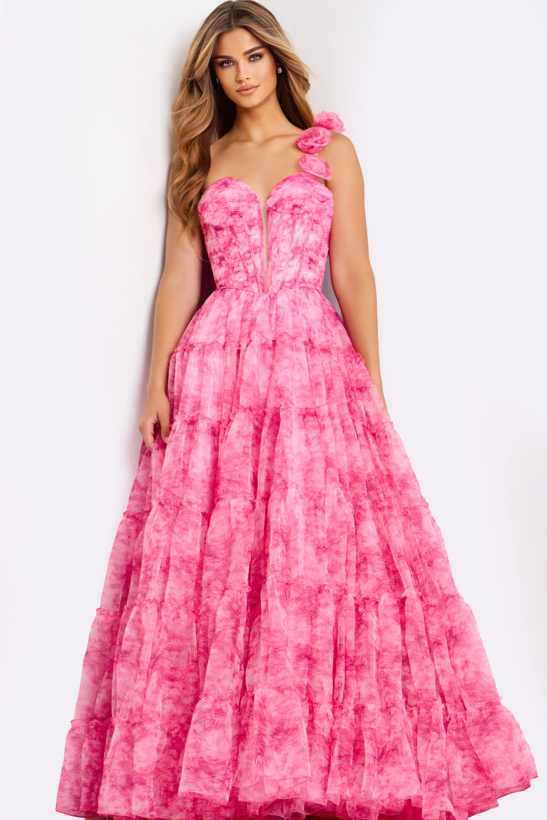 Jovani 49074 Evening Gown With Floral Shoulder Strap