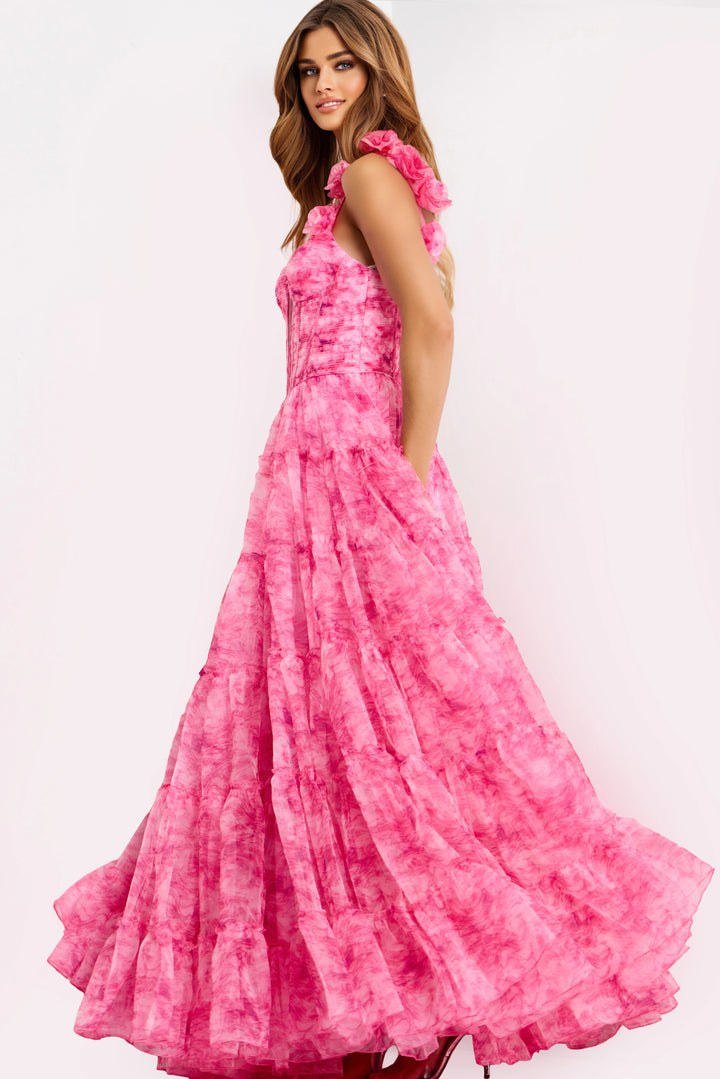Jovani 49074 Evening Gown With Floral Shoulder Strap