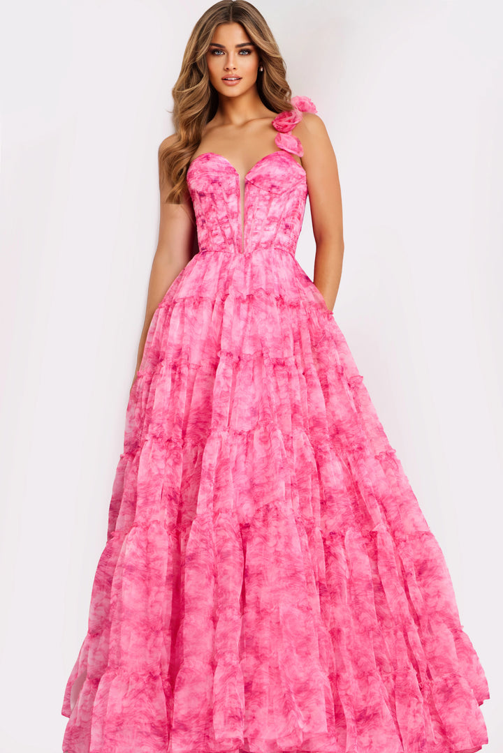Jovani 49074 Evening Gown With Floral Shoulder Strap