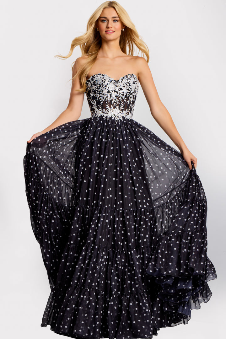 Jovani 49086 Sweetheart Prom Dress With Polka Dot Skirt