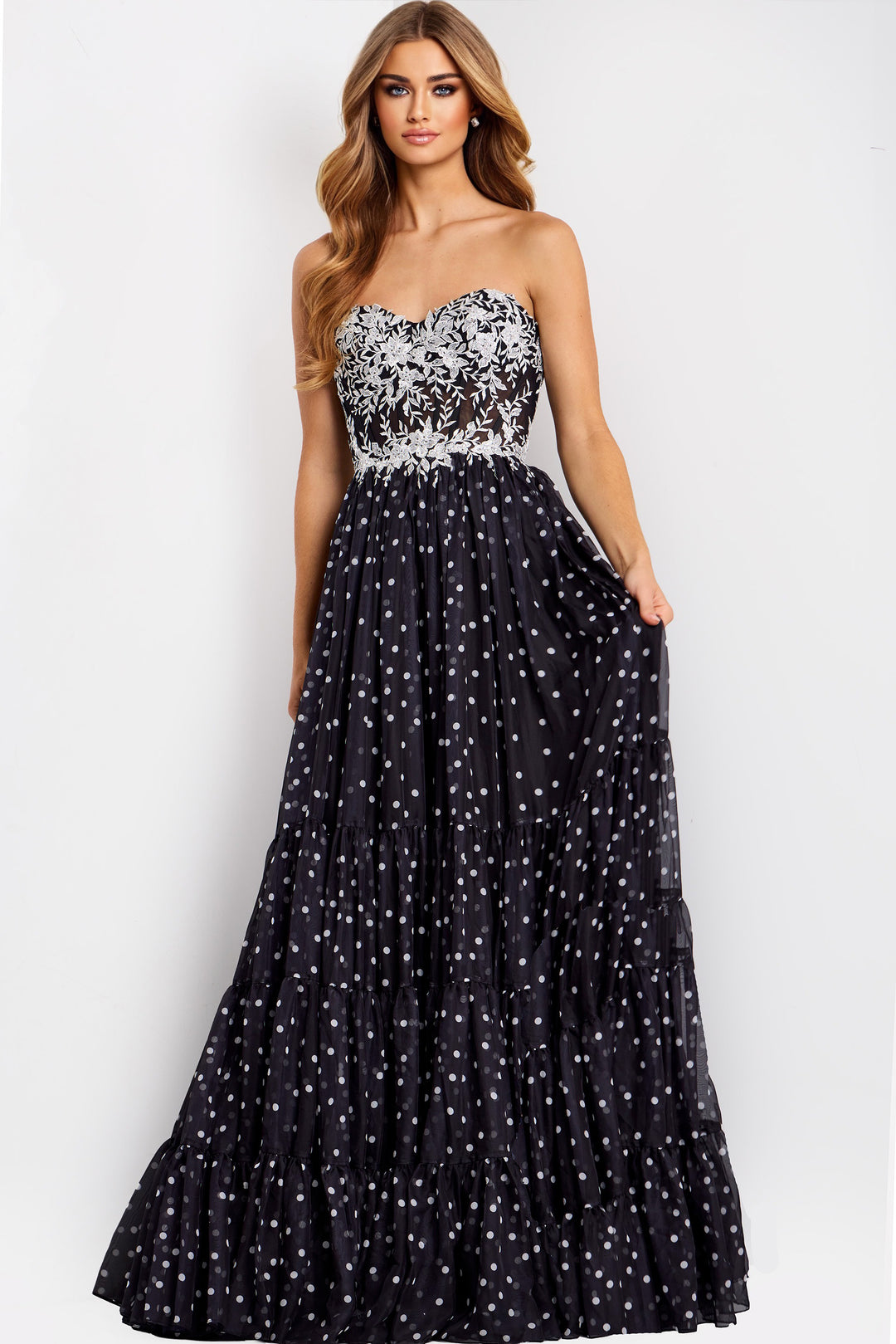 Jovani 49086 Sweetheart Prom Dress With Polka Dot Skirt