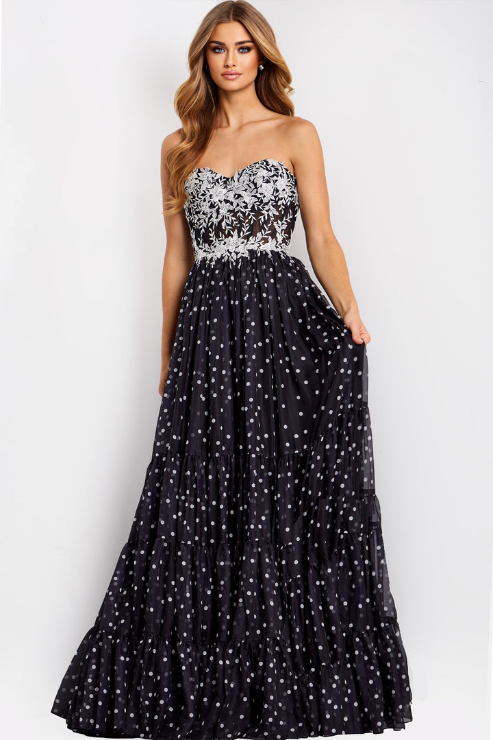 Jovani 49086 Sweetheart Prom Dress With Polka Dot Skirt