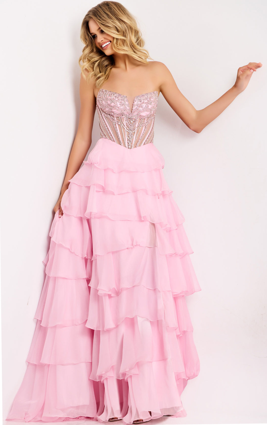 Jovani 49109 Strapless Tiered Skirt Prom Dress