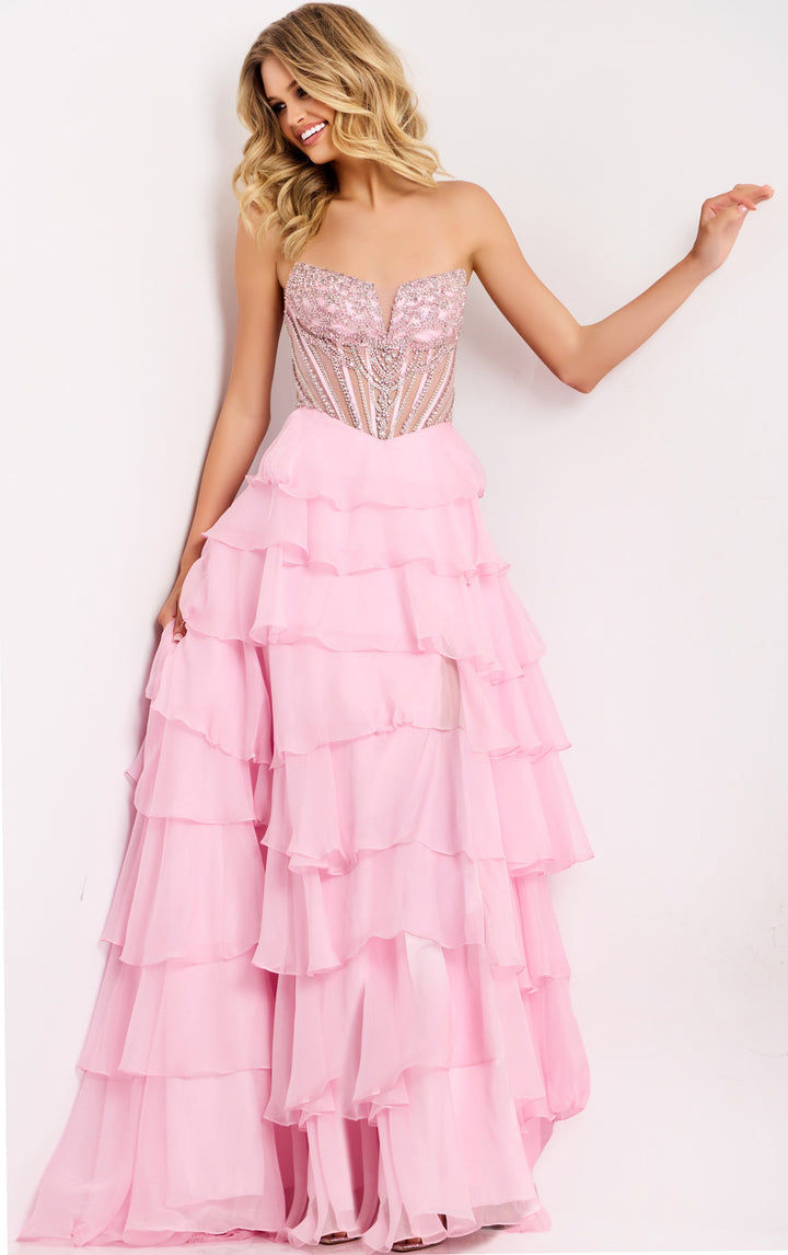 Jovani 49109 Strapless Tiered Skirt Prom Dress