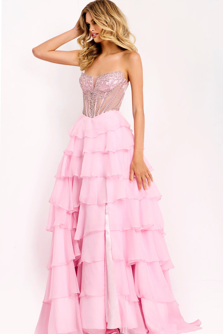 Jovani 49109 Strapless Tiered Skirt Prom Dress