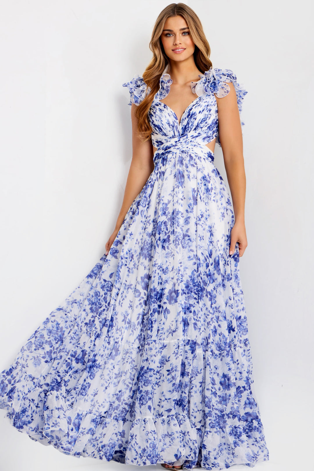 Jovani 49143 Evening Gown With Ruffle Sleeve A-Line Silhouette