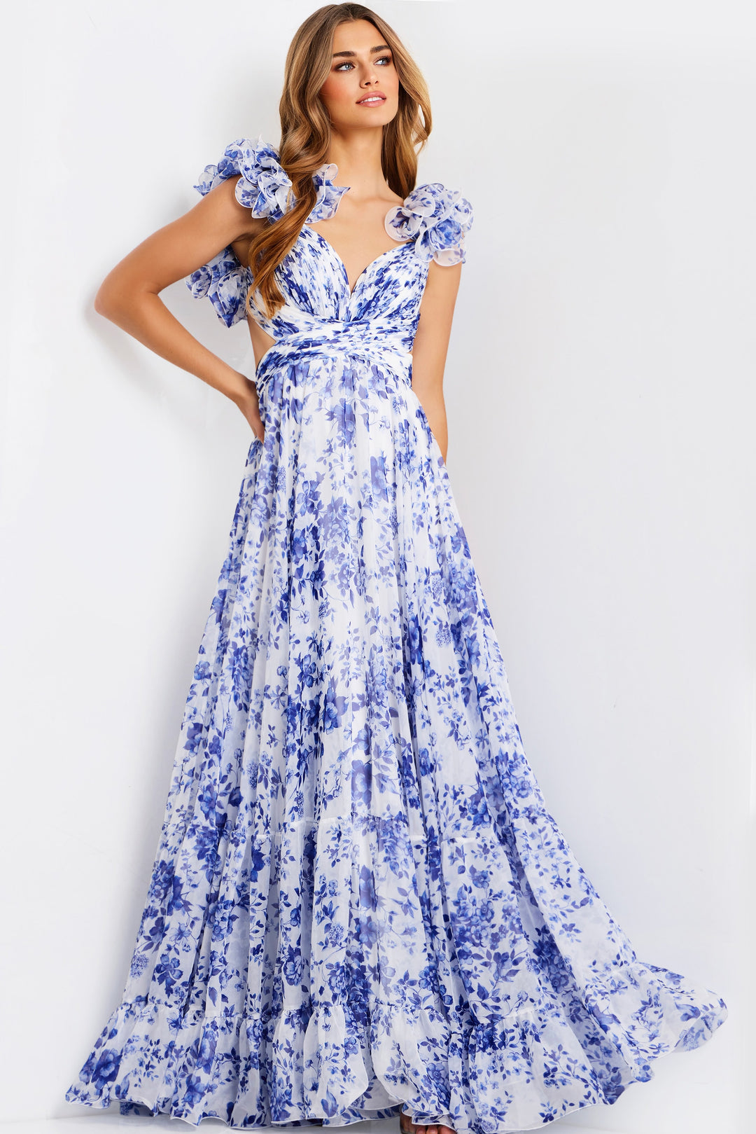 Jovani 49143 Evening Gown With Ruffle Sleeve A-Line Silhouette