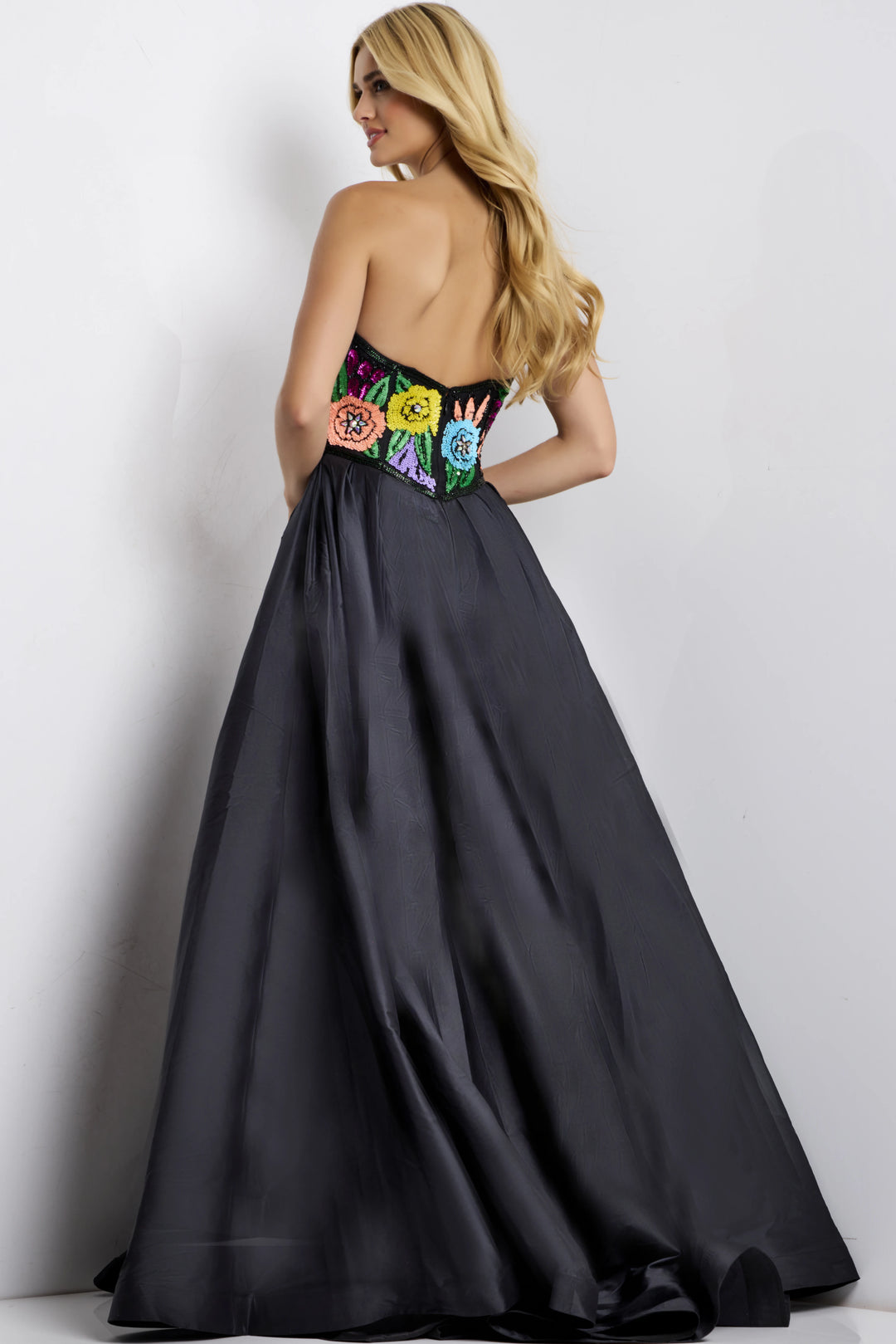 Jovani 49233 Evening Gown With Floral Beaded Strapless Bodice
