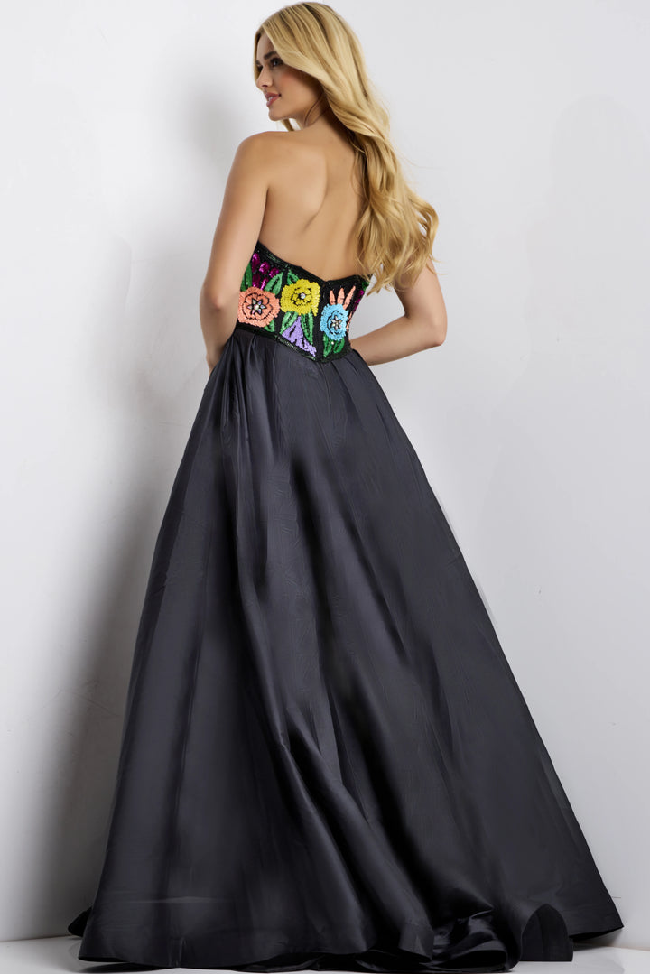 Jovani 49233 Evening Gown With Floral Beaded Strapless Bodice
