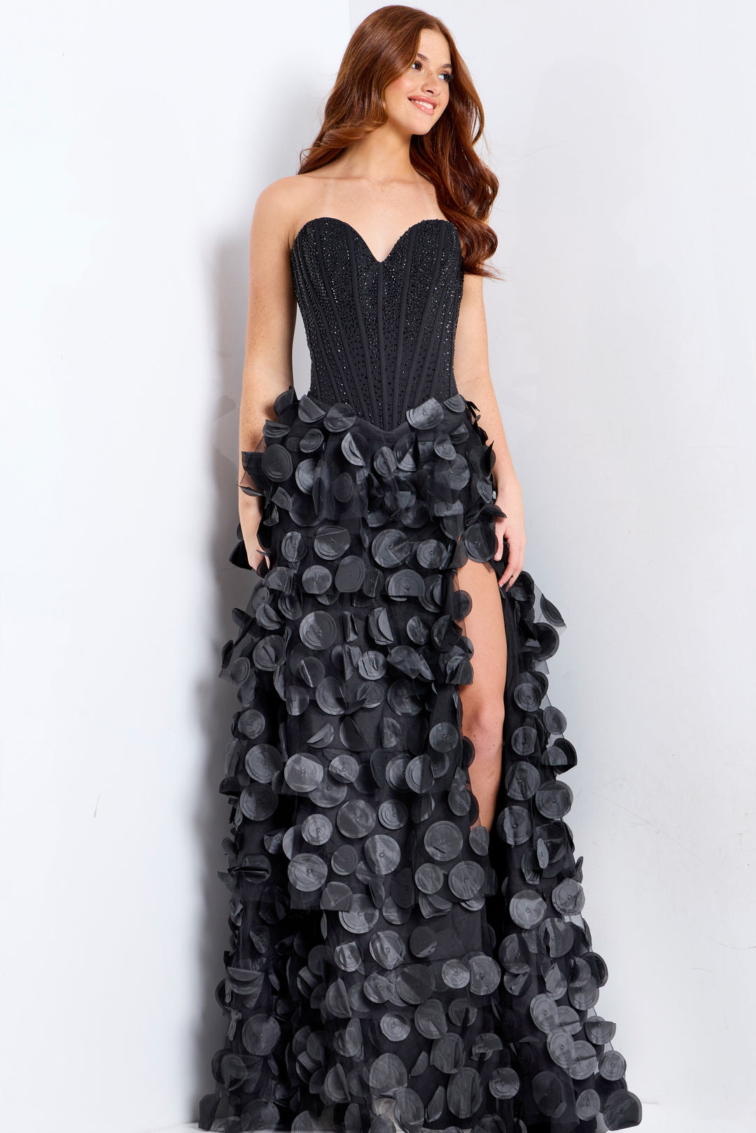 Jovani 49384 Strapless A-Line Prom Dress With 3D Petal Skirt
