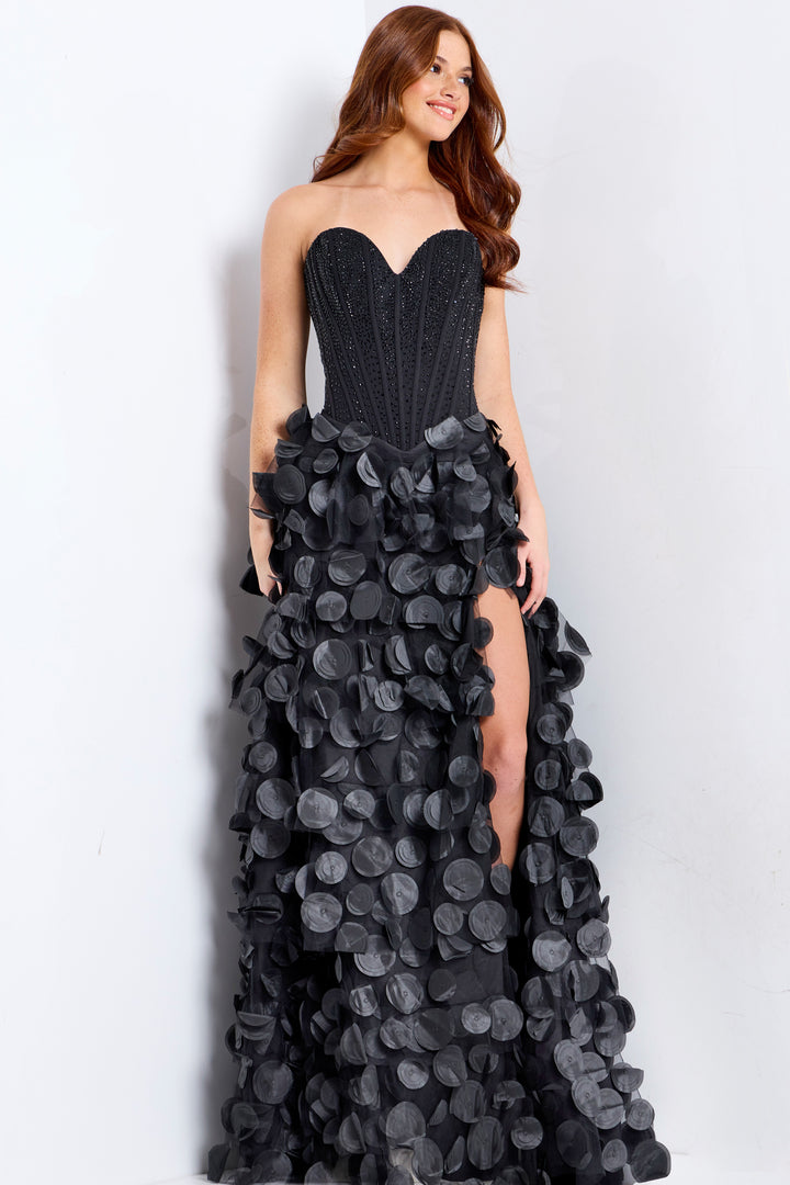 Jovani 49384 Strapless A-Line Prom Dress With 3D Petal Skirt