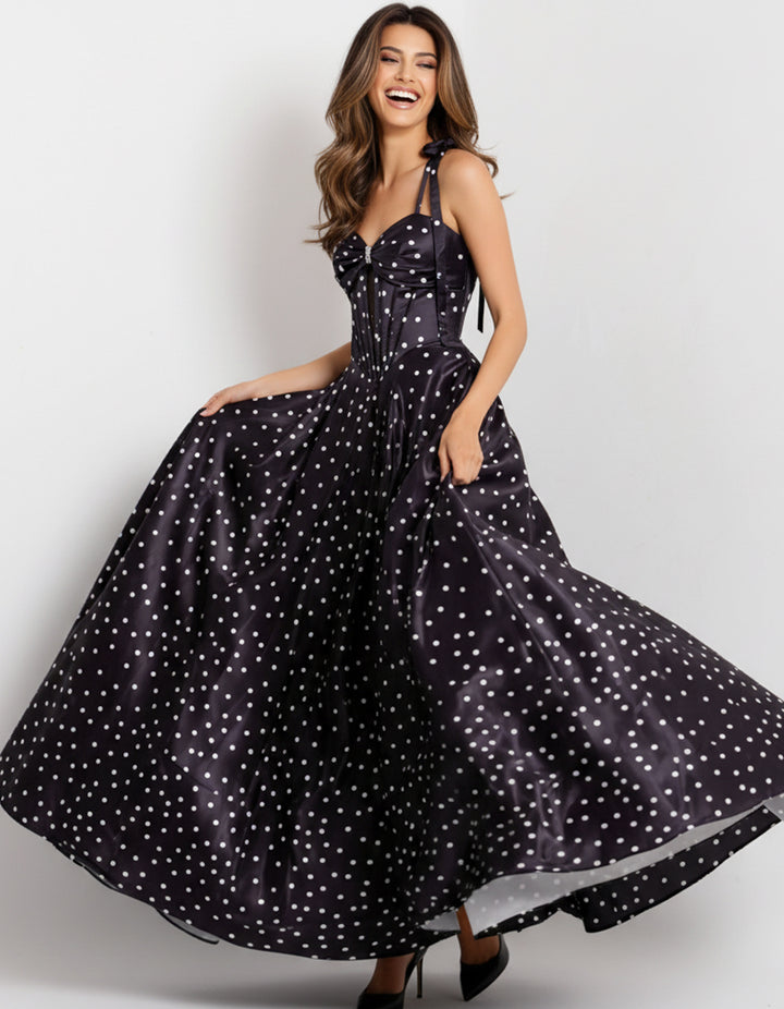 Jovani 49774 Polka Dot Prom Dress With A-Line Silhouette