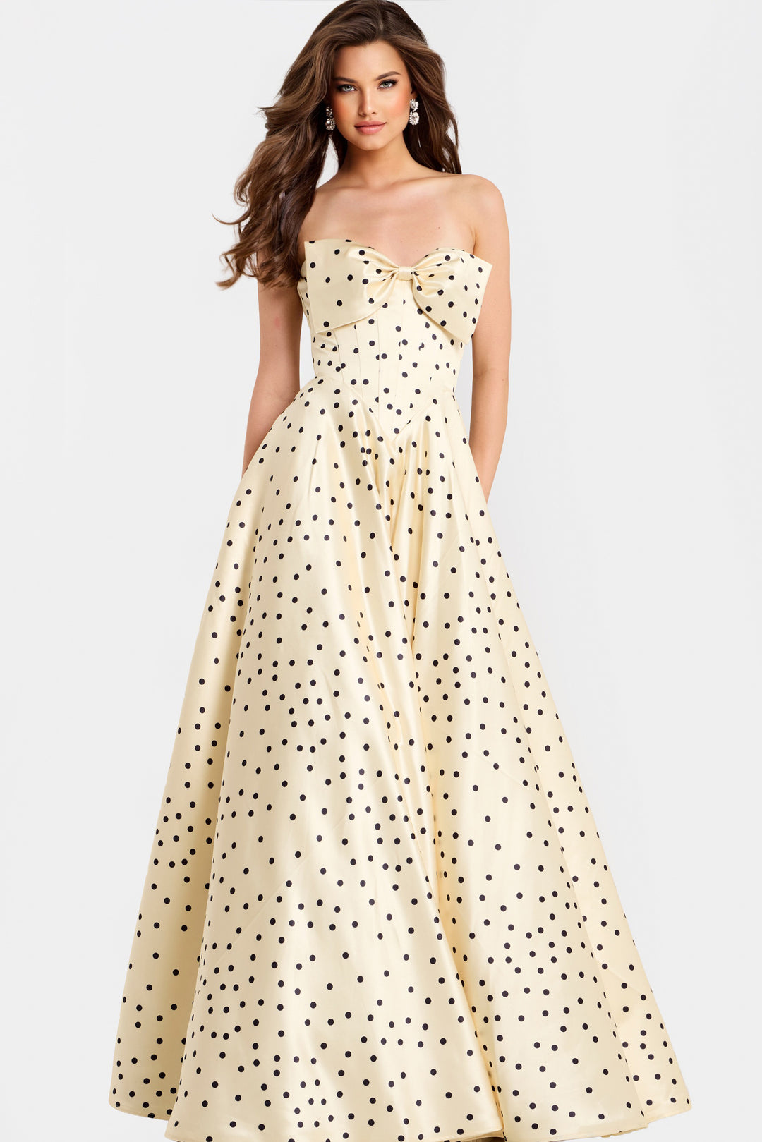 Jovani 49775 Polka Dot Satin A-Line Prom Dress