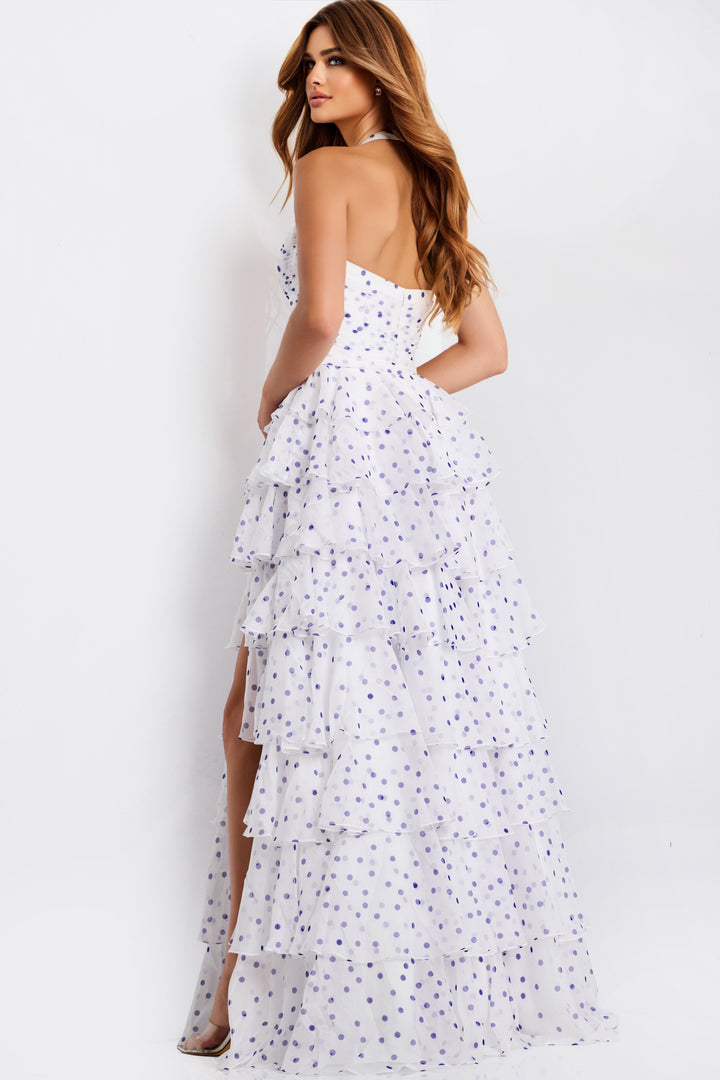 Jovani 49776 Polka Dot A-Line Prom Dress With Tiered Skirt