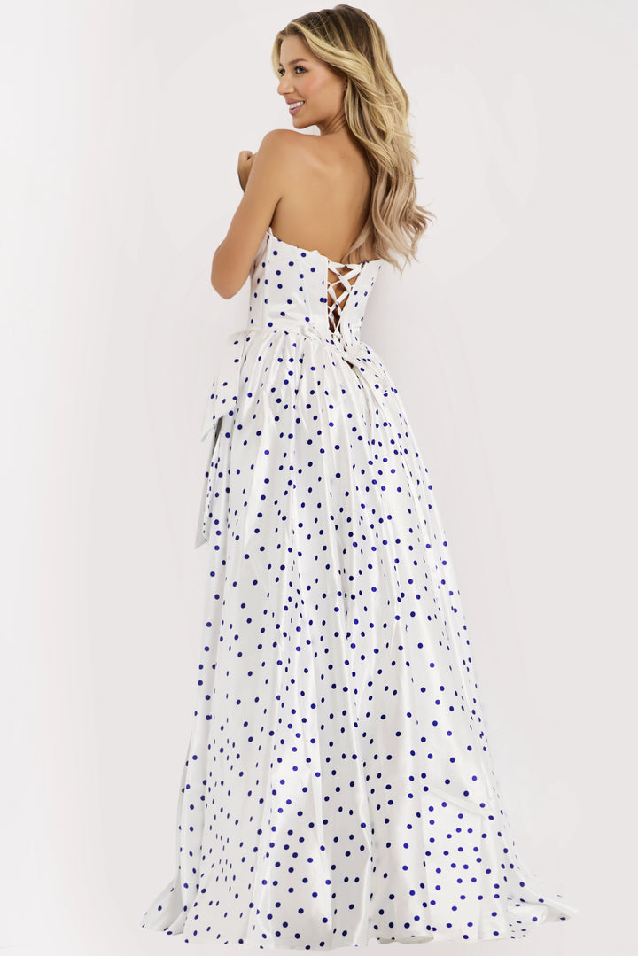 Jovani 49899 Polka Dot Prom Dress With V-Neckline Silhouette