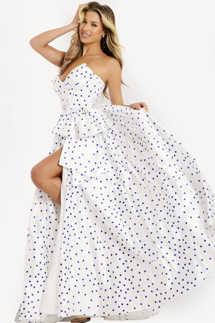 Jovani 49899 Polka Dot Prom Dress With V-Neckline Silhouette