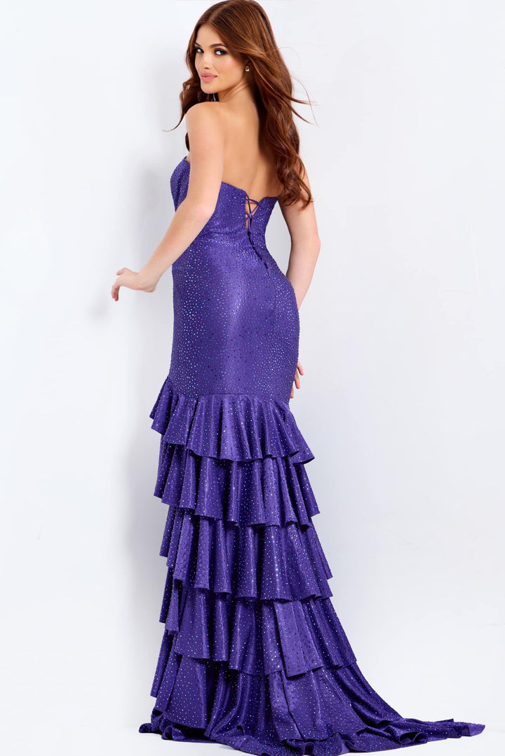Jovani 46909 Strapless Rhinestone Ruffle Evening Gown