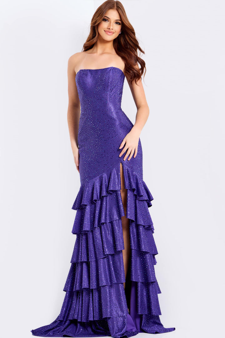Jovani 46909 Strapless Rhinestone Ruffle Evening Gown