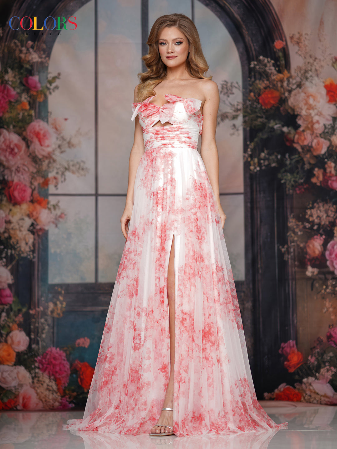 Colors Dress 3811 Long A-Line With Bow Appliques Prom Dress