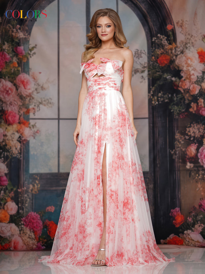 Colors Dress 3811 Long A-Line With Bow Appliques Prom Dress