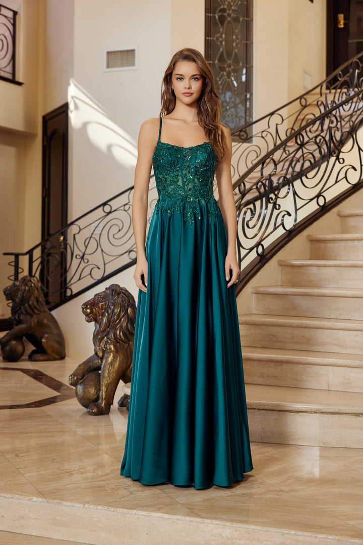 Nox Anabel A1725 A-Line prom dress with Lace-Up Back
