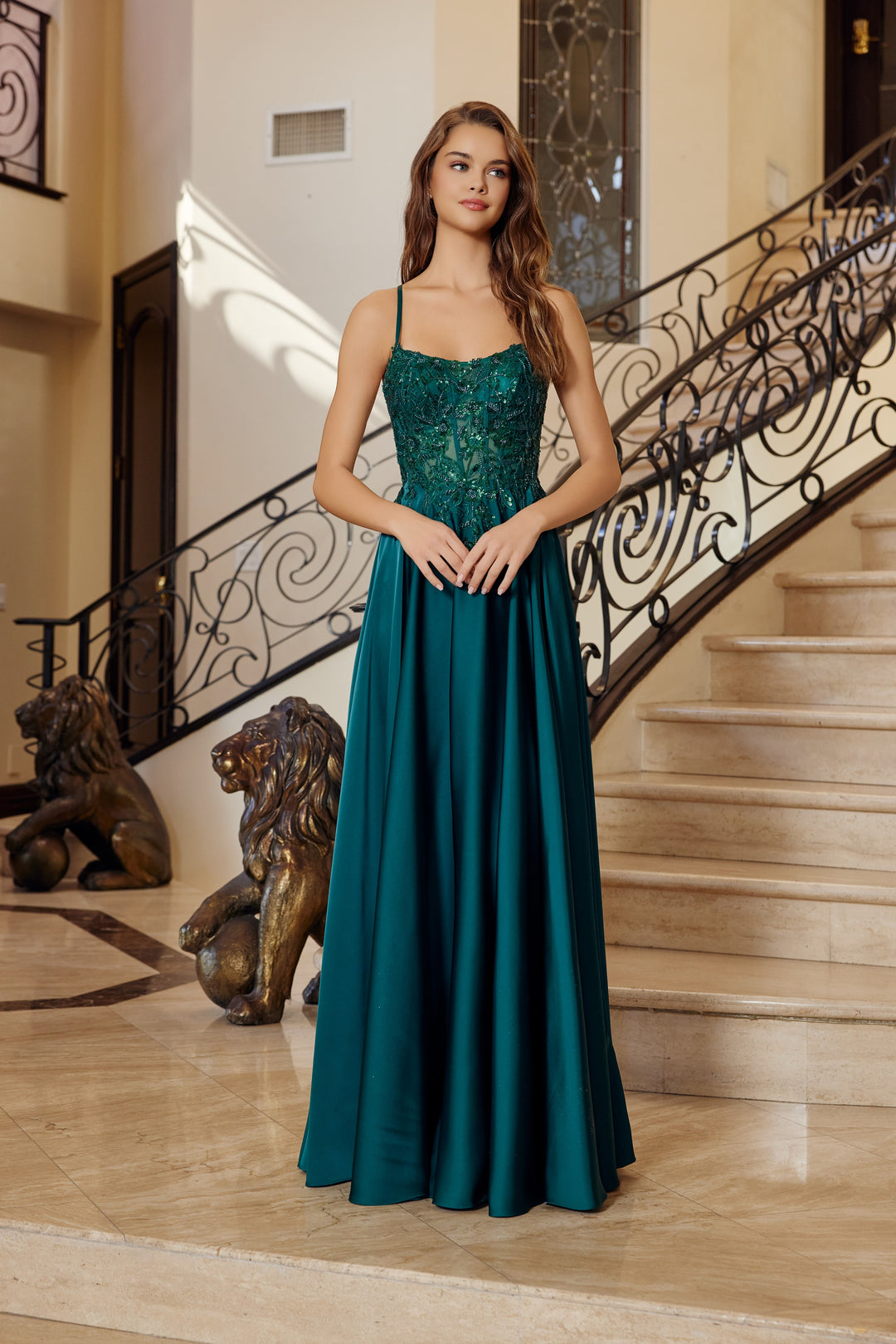 Nox Anabel A1725 A-Line prom dress with Lace-Up Back