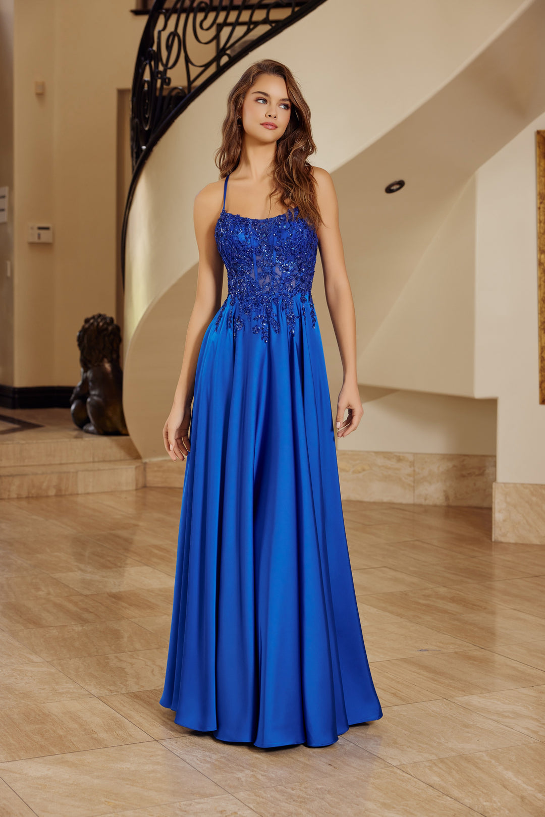 Nox Anabel A1725 A-Line prom dress with Lace-Up Back