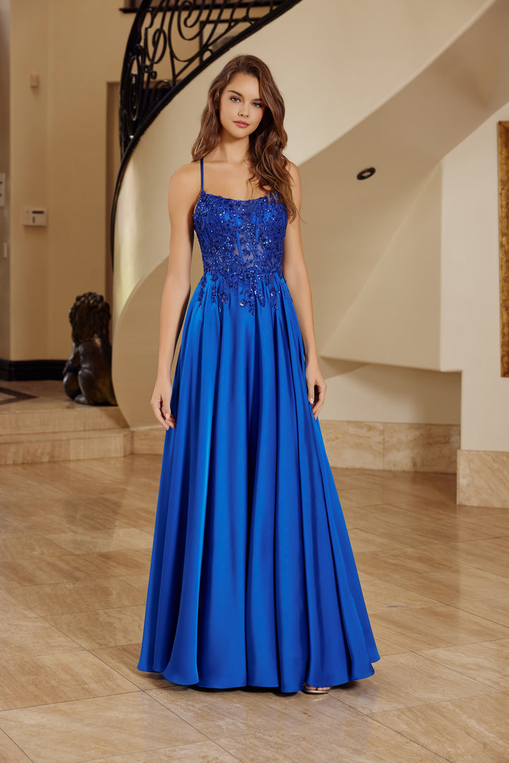 Nox Anabel A1725 A-Line prom dress with Lace-Up Back