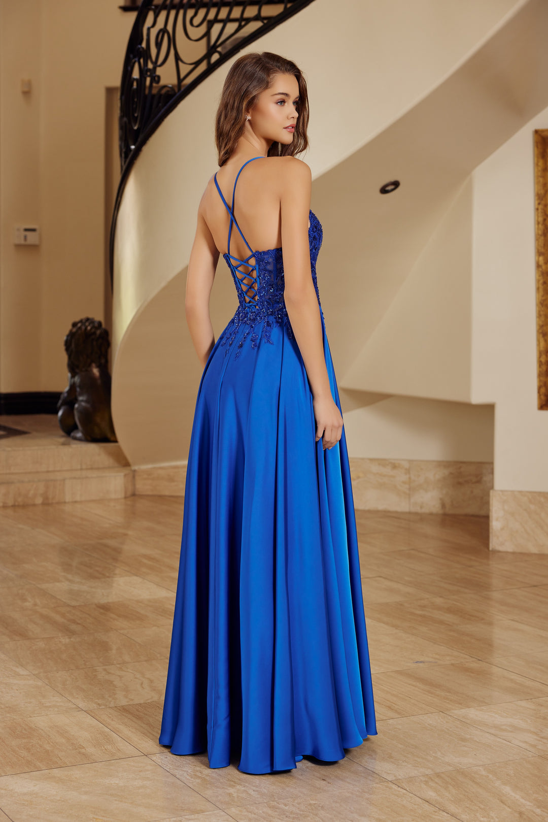 Nox Anabel A1725 A-Line prom dress with Lace-Up Back