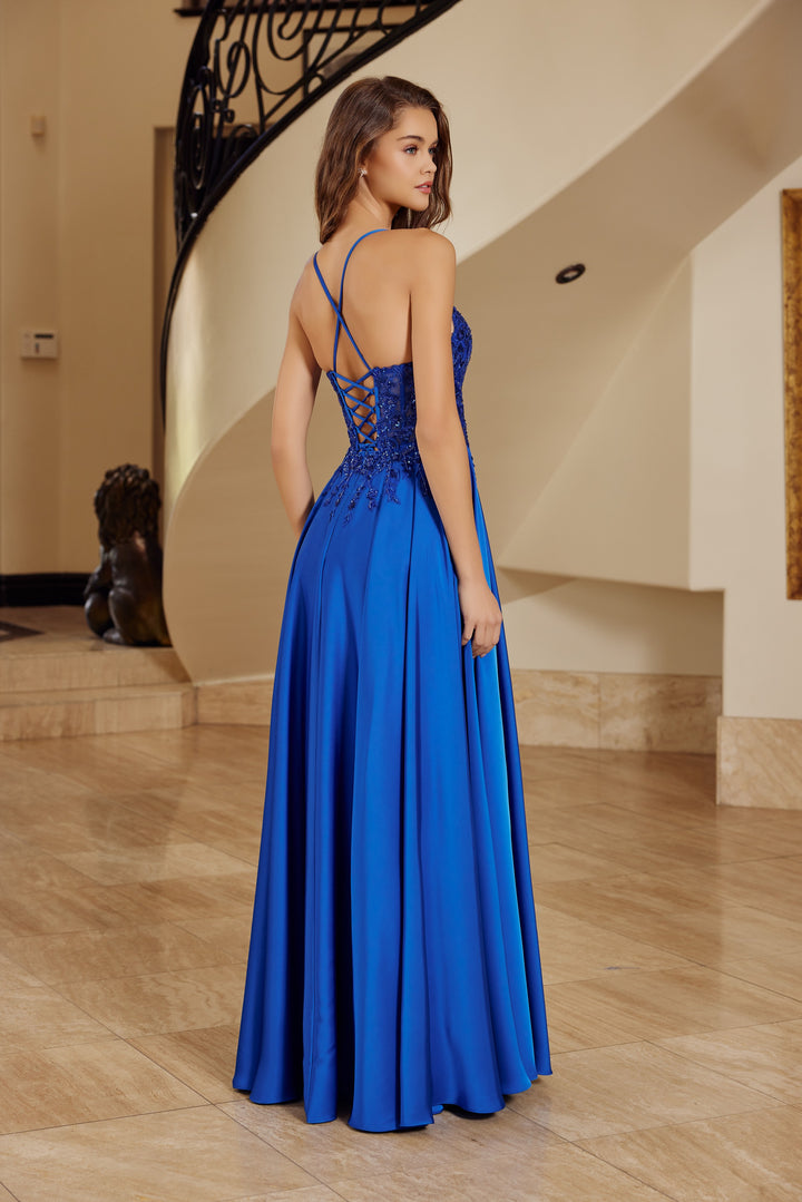 Nox Anabel A1725 A-Line prom dress with Lace-Up Back