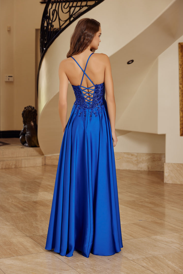 Nox Anabel A1725 A-Line prom dress with Lace-Up Back
