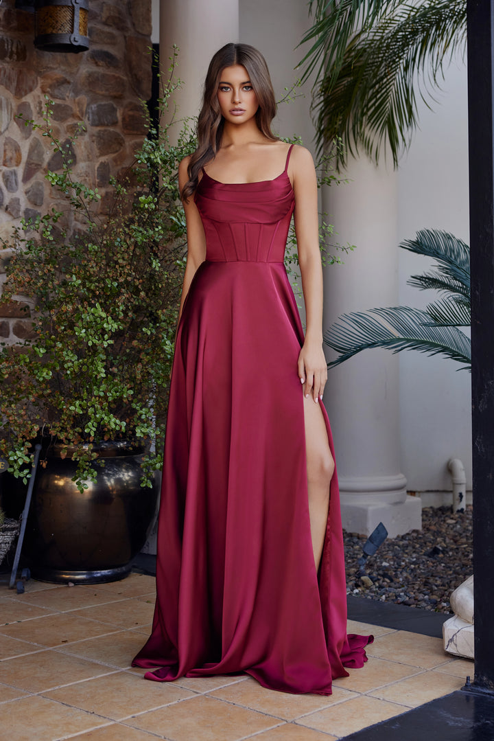 Nox Anabel A1744 prom dress with scoop neckline and thigh slit