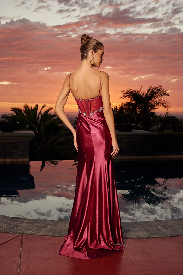 Nox Anabel A1750 fitted satin prom dress with thigh slit