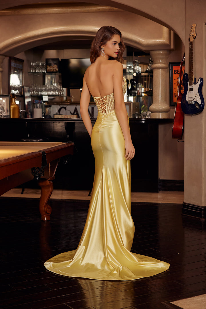 Nox Anabel C1830 embellished prom dress with thigh-high slit