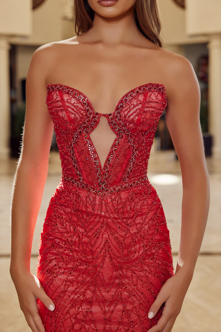 Nox Anabel C1848 beaded tulle prom dress with keyhole bodice