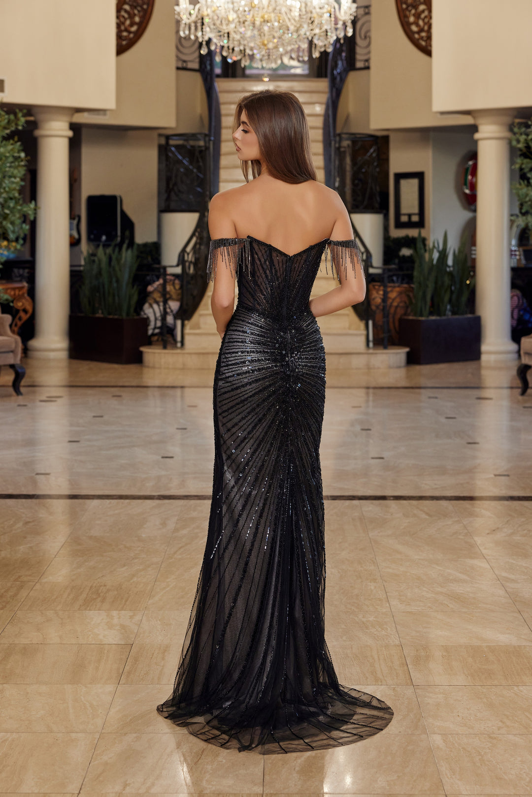 Nox Anabel C1850 off shoulder prom dress with thigh high slit